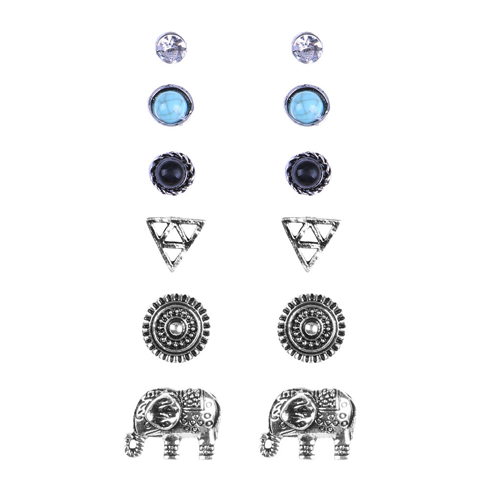 Venta al por mayor Triangle Gems Alloy Ear Studs 6 Pares